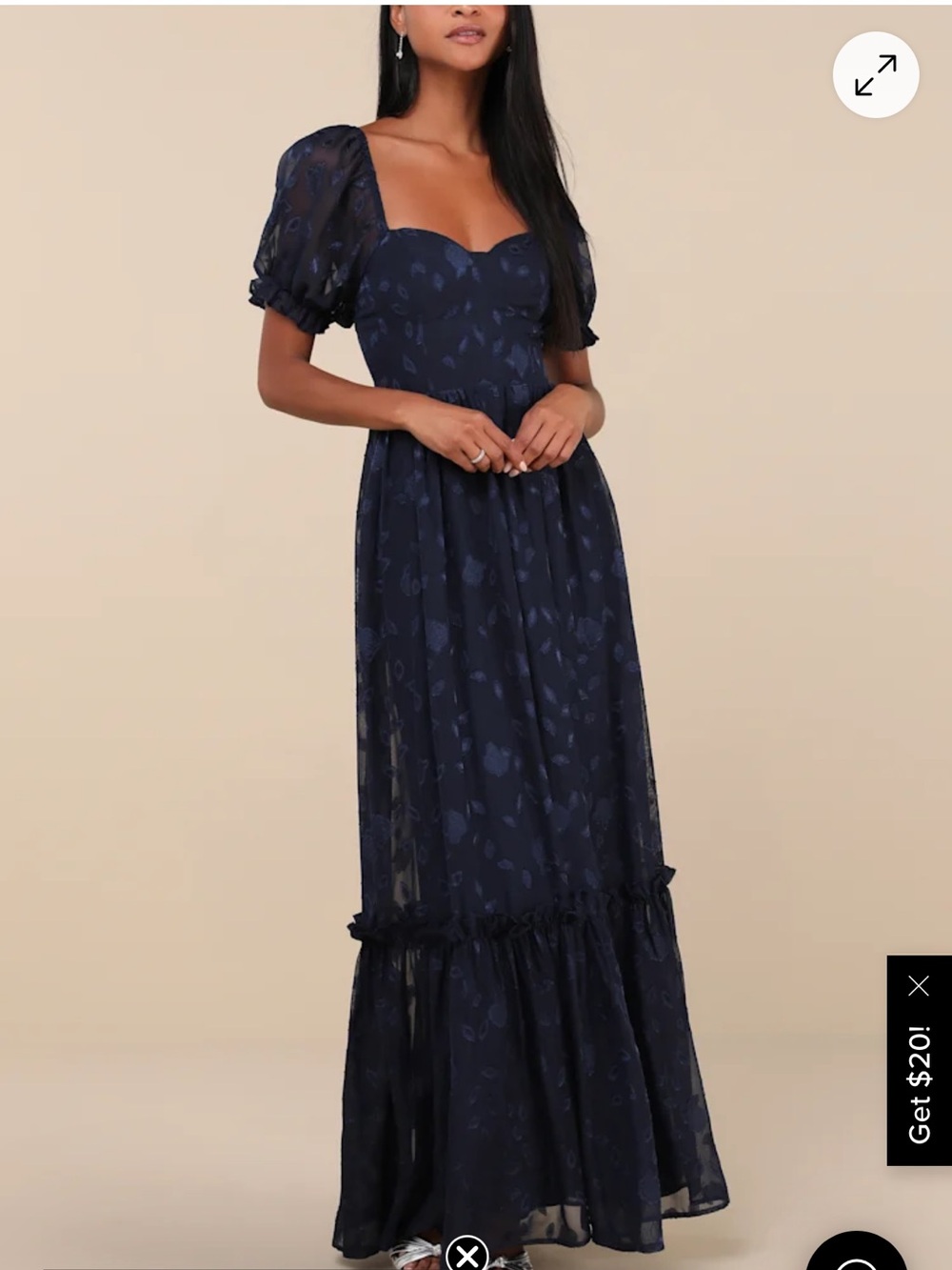 Lulu's Navy Puff-Sleeve Sweetheart Maxi Dress